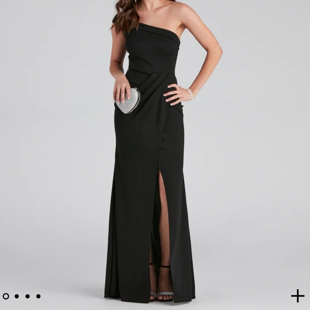 Black Asymmetrical Neckline Formal Maxi dress with Slit